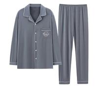 DUHENWU Pigiama lungo da uomo, con bottoni, leggero, per tutti i giorni, alla moda, comodo, a maniche lunghe, per il tempo libero, in due pezzi, O grigio., 3XL