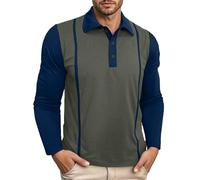 DUHENWU Polo da uomo a maniche lunghe, con scollo a V, con colletto classico, slim fit, a maniche lunghe, per il tempo libero, O verde dell'esercito, XL