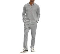 DUHENWU Set camicia e pantaloni da uomo tuta da allenamento a maniche lunghe con bottoni e pantaloni sportivi, 2 pezzi, tuta da jogging, tinta unita, per autunno e inverno, per il tempo libero, O