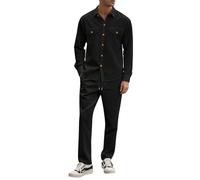 DUHENWU Set camicia e pantaloni da uomo tuta da allenamento a maniche lunghe con bottoni e pantaloni sportivi, 2 pezzi, tuta da jogging, tinta unita, per autunno e inverno, per il tempo libero, O nero