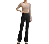 DUHENWU Set di 2 pezzi da donna, morbido per la casa, a maniche lunghe, in vita elasticizzata, pantaloni a zampa, 2 pezzi, Loungewear Y2K, casual, sportivo, tinta unita, elasticizzato, per il tempo