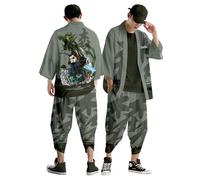 DUHENWU Set kimono tradizionale da uomo, a maniche corte, Funky, colorato, per il tempo libero, streetwear, con stampa, cardigan e pantaloni sportivi estivi, set Y2K Hip Hop, abbigliamento estivo da