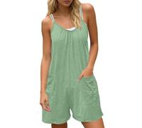 DUHENWU Tuta da donna elegante vintage boemia spaghetti spalline tuta boho canotta intera tuta estiva con tasche baggy gamba corta per donna pantaloni da lavoro, O verde2, XXXL
