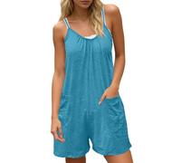 DUHENWU Tuta da donna elegante vintage boemia spaghetti spalline tuta boho canotta intera tuta estiva con tasche baggy gamba corta per donna pantaloni da lavoro, O azzurro, XXL