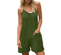 DUHENWU Tuta da donna elegante vintage boemia spaghetti spalline tuta boho canotta intera tuta estiva con tasche baggy gamba corta per donna pantaloni da lavoro, O verde1, 5X-Large