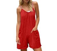 DUHENWU Tuta da donna elegante vintage boemia spaghetti spalline tuta boho canotta intera tuta estiva con tasche baggy gamba corta per donna pantaloni da lavoro, O rosso2, XXXXL