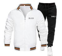 DUHENWU Tuta da jogging da uomo, 2 pezzi, Y2K, con chiusura lampo, giacca per le mezze stagioni e pantaloni da jogging Hip Hop Streetwear Style Activewear Relaxed Fit Sport Tuta comoda, O bianco., XXL