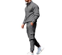 DUHENWU Tuta da jogging da uomo, calda, vestibilità normale, tuta sportiva, tinta unita, calda, con cappuccio, da jogging, 2 pezzi, Hip Hop, tuta da corsa, comoda, O grigio scuro, S
