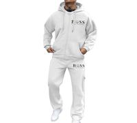 DUHENWU Tuta da jogging da uomo, comoda, per fitness, abbigliamento sportivo, in due pezzi, Y2K, Hip Hop, 2 pezzi, con cappuccio e pantaloni da jogging, casual, con tasche, set da jogging, O bianco