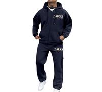 DUHENWU Tuta da jogging da uomo, comoda, per fitness, abbigliamento sportivo, in due pezzi, Y2K, Hip Hop, 2 pezzi, con cappuccio e pantaloni da jogging, casual, con tasche, set da jogging, O blu navy