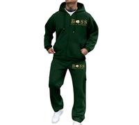 DUHENWU Tuta da jogging da uomo, comoda, per fitness, abbigliamento sportivo, in due pezzi, Y2K, Hip Hop, 2 pezzi, con cappuccio e pantaloni da jogging, casual, con tasche, set da jogging, O1 verde, M