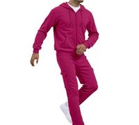 DUHENWU Tuta da jogging da uomo, set baggy, tinta unita, sportiva, calda, con cappuccio, 2 pezzi, hip hop, tuta da corsa, da uomo, palestra, tracksuit, O Rosa Caldo, XXXL