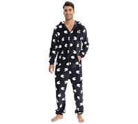 DUHENWU Tuta da uomo One Piece Suit Confortevole Morbido Tuta intero Pigiama Relaxed Fit con Cappuccio Onesie Jumpsuit Uomo Stampato bicolore Tuta intera Autunno Inverno Loungewear, Q blu navy, XL