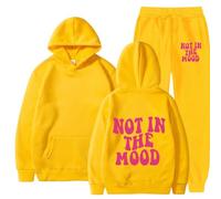 DUHENWU Tuta sportiva da jogging da uomo, calda, set a maniche lunghe, con lettere, con stampa, tuta sportiva in due pezzi, per la casa, Y2K, Hip Hop, comoda tuta da fitness, O giallo, M