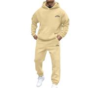 DUHENWU Tuta sportiva da jogging da uomo, tinta unita, con cappuccio, a maniche lunghe, 2 pezzi, con cappuccio, da jogging, per il tempo libero, O kaki, S