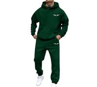DUHENWU Tuta sportiva da uomo, tinta unita, con cappuccio, a maniche lunghe, con tasche, 2 pezzi, per autunno e inverno, con cappuccio, da jogging, set da casa, O verde scuro, XL