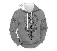 DUHENWU Viking Zip Felpa con cappuccio da uomo con cerniera e mitologia nordica Viking Tatuaggi stampati, a maniche lunghe, casual, per autunno e inverno, con tasche, con cappuccio, O grigio., 5XL