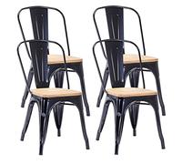 Duhome 4x Sedia da sala da pranzo in metallo ferro con schienale stile vintage impilabile design industriale 666, colore:nero + legno chiaro, materiale:metallo