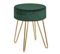 Duhome Pouf da toeletta in velluto sgabello rotondo pouf imbottito con gambe in metallo, verde