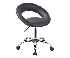 Duhome Sedia Girevole con Rotelle, Sgabello Girevole in Similpelle Sgabello da Toilette con Schienale Sgabello da Lavoro Sgabello da Ufficio Regolabile in Altezza, Nero