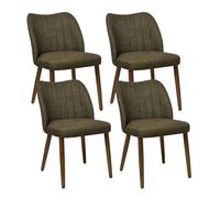 Duhome Set di 4 Sedie per Sala da Pranzo in Lino Imbottite con Gambe in Legno Sedia da Cucina Moderna per Sala da Pranzo Soggiorno Cucina Verde