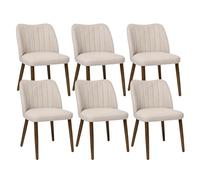 Duhome Set di 6 Sedie per Sala da Pranzo in Lino Imbottite con Gambe in Legno Sedia da Cucina Moderna per Sala da Pranzo Soggiorno Cucina Beige