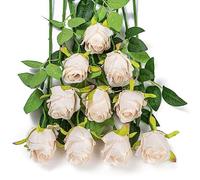 DuHouse 10 rose artificiali di seta per bouquet di fiori finti lunghi steli per decorazioni per matrimoni e feste (beige)