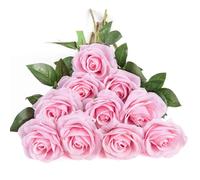DuHouse 10 rose finte fiori di seta artificiali fiori di rosa finto fiore lunghi steli bouquet per organizzare matrimoni centrotavola festa casa decorazione cucina (rosa)