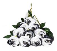 DuHouse 10 rose finte fiori di seta artificiali fiori di rosa finto fiore lunghi steli bouquet per organizzare matrimoni centrotavola festa casa decorazione cucina (nero bianco)
