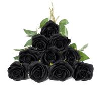 DuHouse 10 Rose finte in Seta Artificiale, Bouquet Fiori di Rosa, con steli Lunghi per organizzare Matrimoni centrotavola,per la casa Decorazione della Cucina Giardino(Nero)