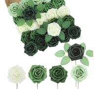 DuHouse 25 pezzi di rose artificiali, fiori in schiuma con steli, realistiche al tocco, per bouquet nuziale fai da te, baby shower, centrotavola, allestimento floreale per feste, decorazione per la