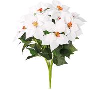 DuHouse Fiori di Natale artificiali da 55 cm, 2 confezioni da 7 teste di stelle di Natale in velluto bianco, per casa, portico, albero, giardino, interni ed esterni, decorazioni natalizie