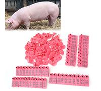 DUIMIMI Confezione da 100 etichette numerate per bestiame, in plastica morbida, chiusura salda, per capre, ovini, bovini, suini, allevamento di animali da fattoria, (Rosa con parole (100))