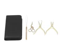DUIMIMI Kit di strumenti per extension per capelli 4 pezzi, pinze Microlink, ago per perline, forbici, pinzette e custodia per estensioni con microperline e punta I, multicolore (Oro)