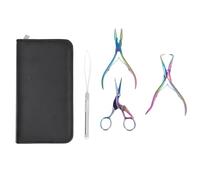 DUIMIMI Kit di strumenti per extension per capelli 4 pezzi, pinze Microlink, ago per perline, forbici, pinzette e custodia per estensioni con microperline e punta I, multicolore (Colorato)