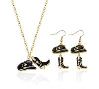 DUINIU 1 Paio di Orecchini in Denim Occidentale E 1 Pezzo di Collana con Ciondolo in Pelle, Gioielli in Stile retrò, Accessori di personalità alla Moda, Gioielli Regalo da Donna.