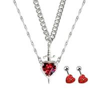DUINIU 1 Set Collana Cuore Rosso Diamante, 1 Paio di Orecchini Cuore Rosso Diamante, Ciondolo Coppia Creativa, Regali Commemorativi di Festa, Orecchini Dolci E Dolci, Gioielli Amore Momentum.