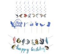 DUINIU 1 Set di Bandiere A Tema Pesca, 6 Pezzi di Poster da Pesca, Banner per Decorazioni di Compleanno, Plug-in per Torte Glitterate, Accessori per Decorazioni per Feste, Adatti Ai Pescatori.