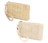 DUINIU 2 Borse della Moneta della Chiusura Lampo della Paglia, Mini Borse Retro, Borse Quotidiane di Stoccaggio, Frizioni della Paglia delle Donne (Beige, Beige).