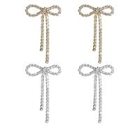 DUINIU 2 Paia di Orecchini con Fiocco di Strass, Collana con Nappe, Luminoso Accattivante, Facile da Indossare Senza Premere Le Orecchie, Adatto per Matrimoni, Spose E Damigelle E Feste di Ballo.