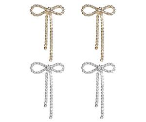 DUINIU 2 Paia di Orecchini con Fiocco di Strass, Collana con Nappe, Luminoso Accattivante, Facile da Indossare Senza Premere Le Orecchie, Adatto per Matrimoni, Spose E Damigelle E Feste di Ballo.