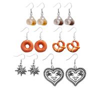 DUINIU 6 Paia di Orecchini alla Moda, Stella Alpina, Cuore d'Amore, Orecchini Pendenti in Vetro di Birra, Divertenti Orecchini Alimentari, Decorazione A Tema Oktoberfest.