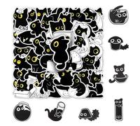 DUINIU 7 Pezzi di Spille per Gatti Neri E 50 Adesivi, Simpatici Distintivi per Gatti A Goccia D'Olio, Spille Decorative per Sciarpe, Adesivi per Collage di Account A Mano.
