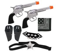 DUINIU 7 Pezzi di Western Cowboy Sceriffo Accessori E 1 Pezzo di Piazza Sciarpa, Pistola Giocattolo per Bambini Set, Modello di Plastica Pistola, Hip-Hop Street Dance Foulard, Role-Playing Puntelli.