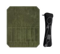 DUINIU Borsa A Rullo per Coltelli da 1 Pezzo E Borsa per Stoviglie da 1 Pezzo, Materiale in Tela Cerata A 7 Griglie, Portatile E Arrotolabile, Regalo per Utensili da Cucina (Verde).