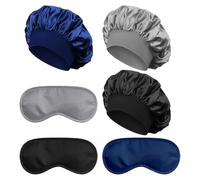 DUINIU Cappelli Da Notte In Seta Da 3 Pezzi E Maschere Per Gli Occhi Da 3 Pezzi, Cappucci Chemioterapici Femminili A Due Strati, Cappelli Da Notte Elastici, Cura Del Sonno A Treccia Sporca.