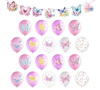 DUINIU Palloncini in Lattice Stampati A Farfalla da 18 Pezzi, 1 Banner A Farfalla, Palloncini Gonfiabili Divertenti, Puntelli per Sfondo di Tiro, Decorazione per Feste di Compleanno per Ragazze.