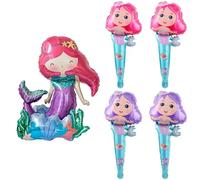 DUINIU Palloncino Sirena da 1 Pezzo E Bastoncini Gonfiabili da 4 Pezzi, Palloncini Simpatici Cartoni Animati, Decorazioni per Feste di Compleanno.