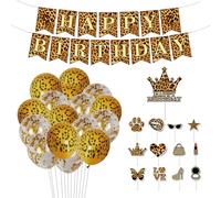 DUINIU Set di Decorazioni con Stampa Leopardata da 14 Pezzi, 16 Palloncini con Stampa Leopardata, Lettere di Compleanno Sospese, Bandiere per Torte, Forniture per Decorazioni per Feste di Compleanno.