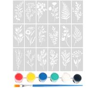 DUINIU Stencil di Erba Selvatica da 18 Pezzi, Penna A 6 Colori E Set di Pittura, Stencil Creativi per cavità Vegetali, Studenti Che Colorano Pigmenti Acrilici, Strumenti di Pittura per Bambini.